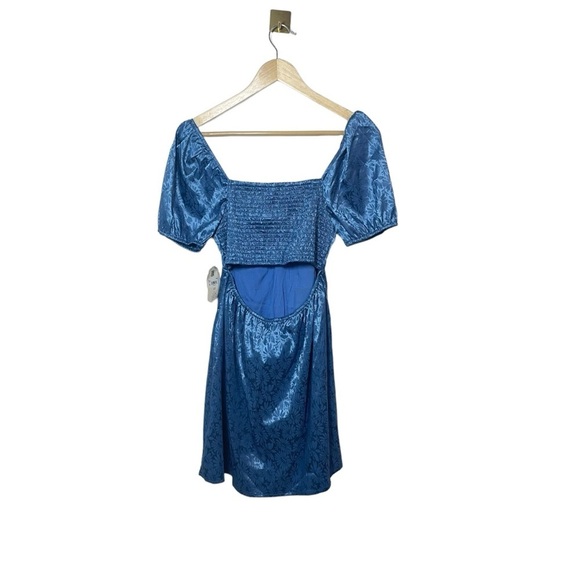 NWT Altar’d State Jocelyn Floral Daisy Puff Sleeve Satin Dress in Blue Size S - Picture 13 of 14